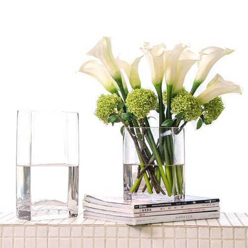 方缸玻璃花瓶透明水培富贵竹百合扁缸方形花瓶花艺客厅插花摆件